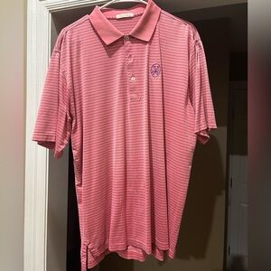Peter Millar Salmon and Navy Stripped Cotton Golf Shirt - Size Large